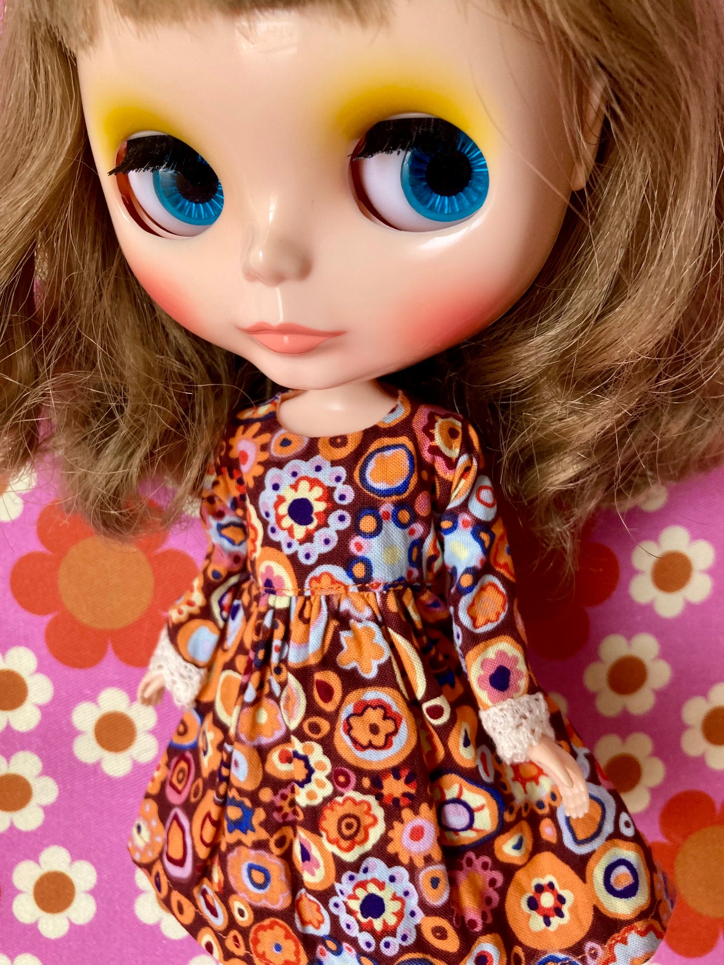 Paperweight Brown/Orange Long Sleeve Dress for Blythe Doll