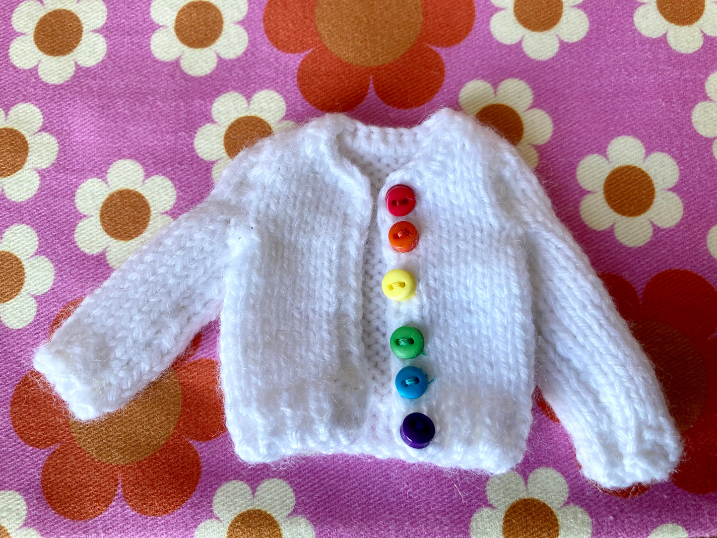 Knitted Cardigan with Rainbow Buttons for Blythe Doll.