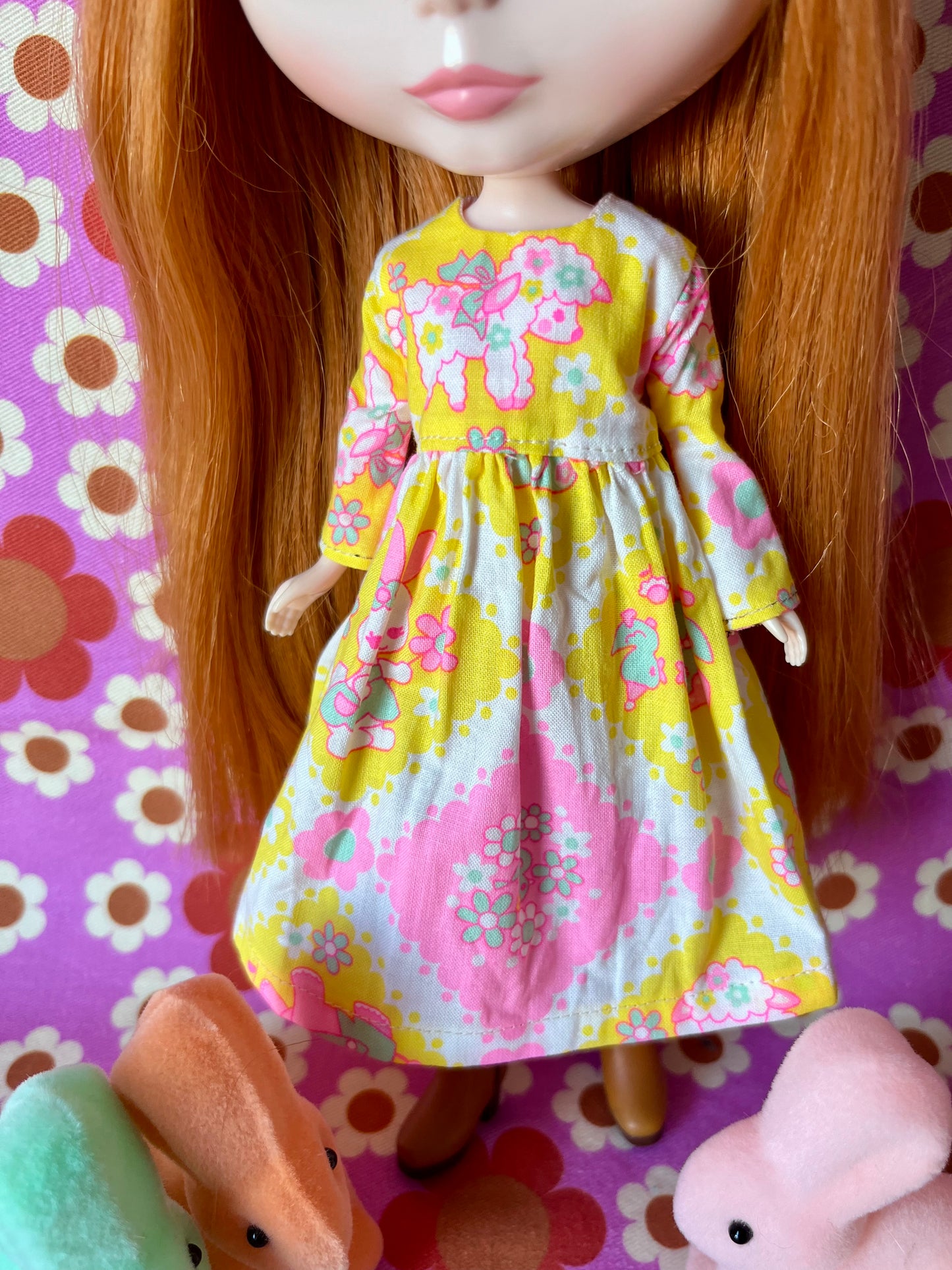 Yellow Easter Lamb Family Dress for Blythe Doll.