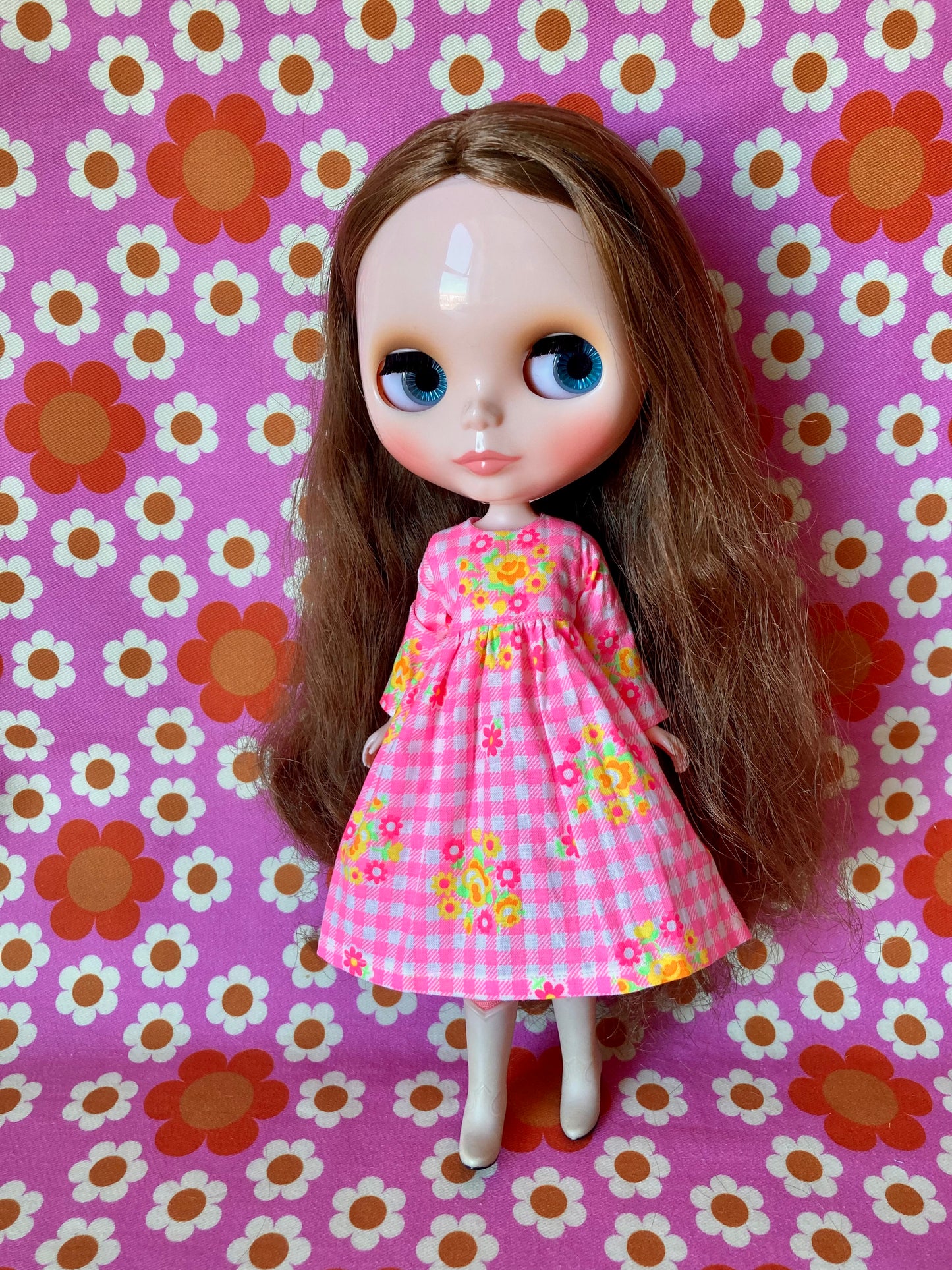 Pink Gingham Long Sleeve Dress for Blythe Doll