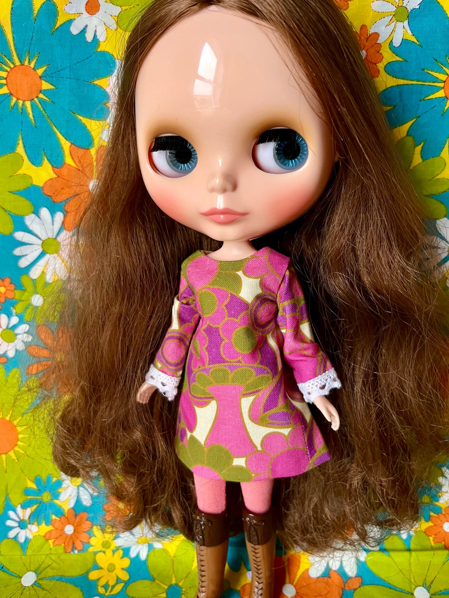 Alice Apple Mod Shift dress with sleeves OOAK