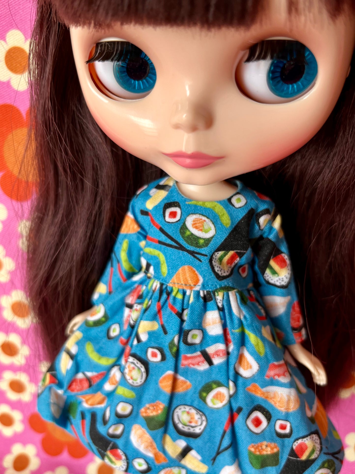 Cute Sushi Japanese Print Happy Dress for Blythe Doll