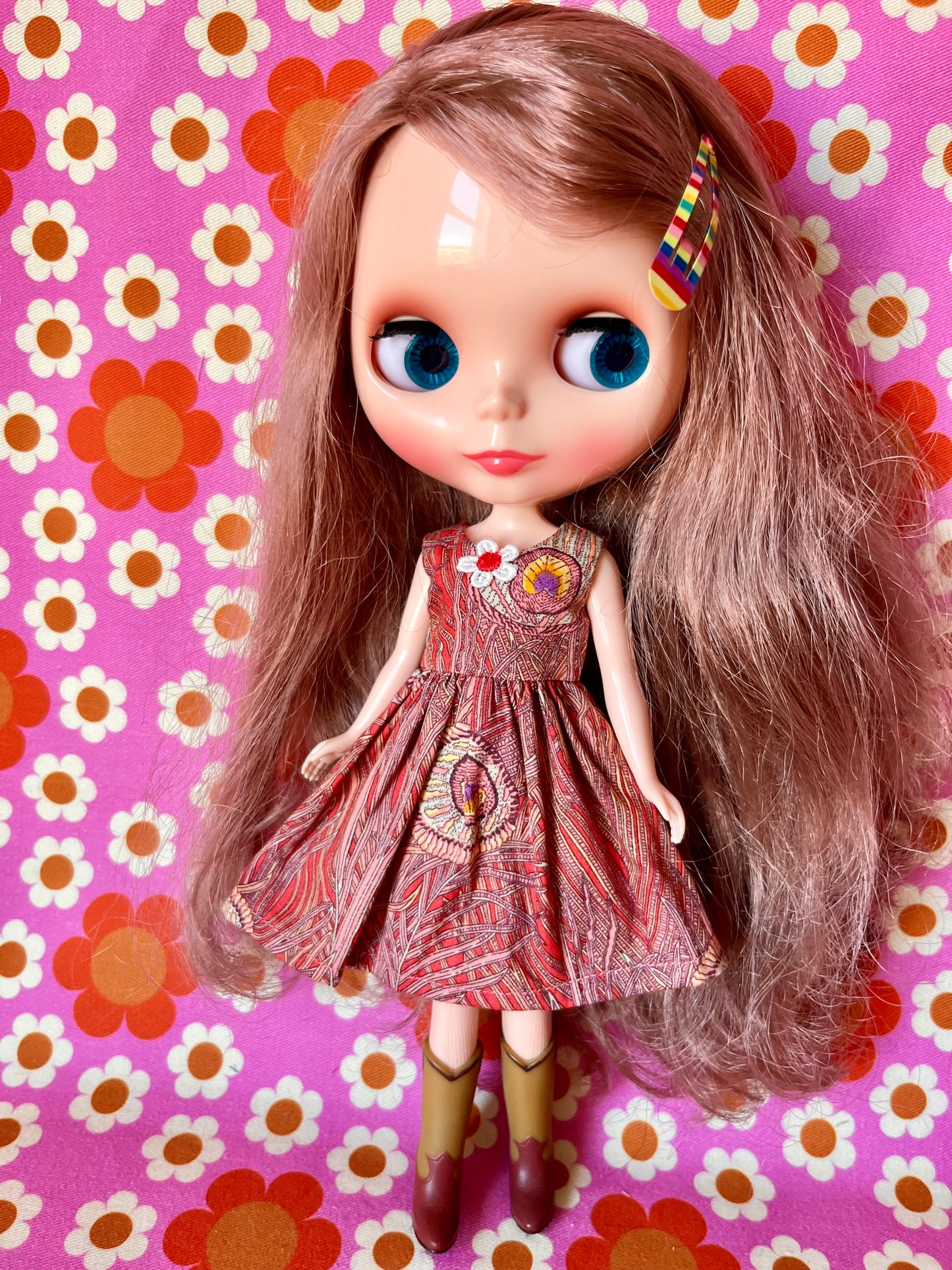 Peacock Feather Summer Simple Sleeveless Dress for Blythe