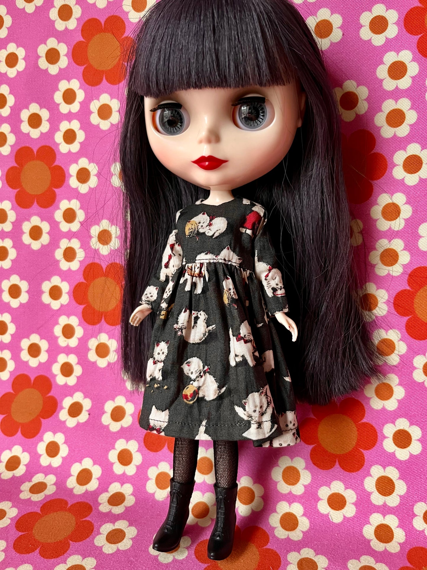 Christmas Kittens Long Sleeve Dress for Blythe Doll