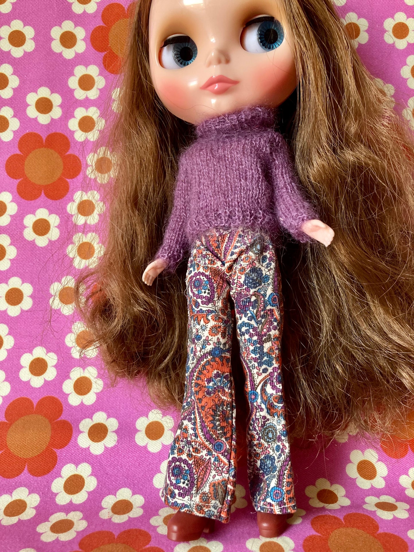 Liberty Corduroy Flared Trousers & Mohair Sweater Set for Blythe Doll
