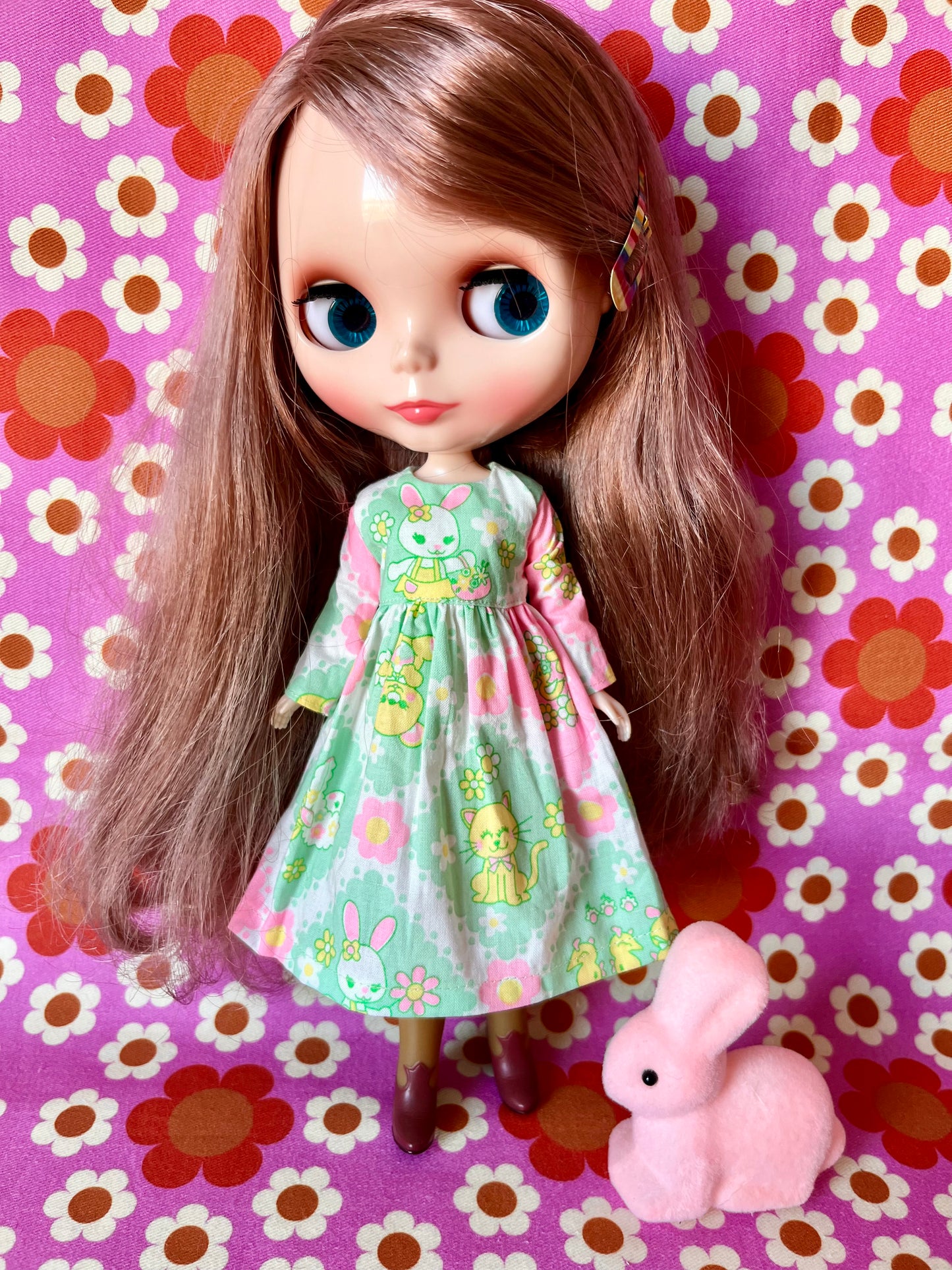 Green Cute Easter Bunny Family Dress for Blythe Doll.
