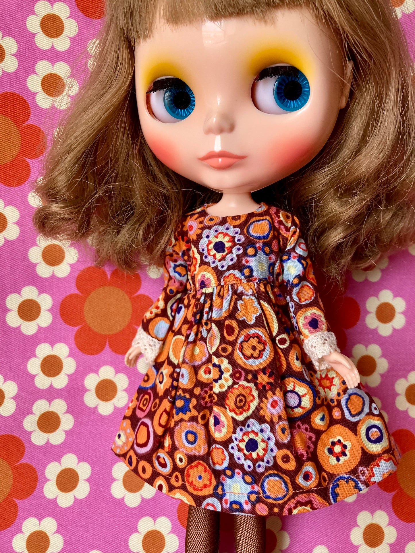 Paperweight Brown/Orange Long Sleeve Dress for Blythe Doll