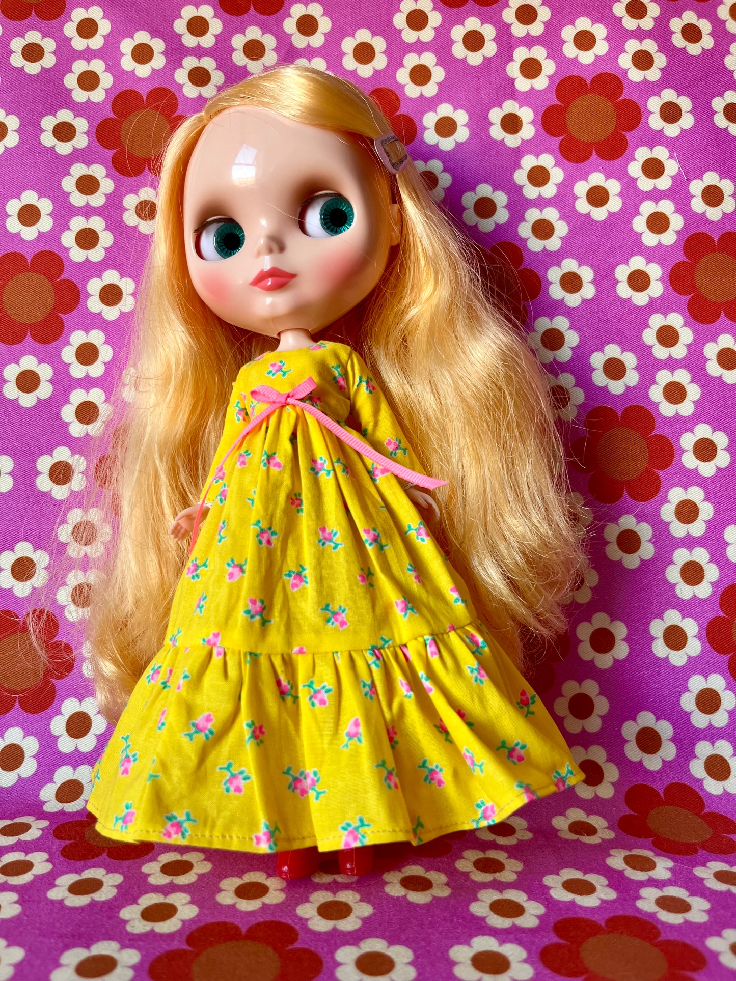 Long Neon Rosebud Print Dress for Blythe Doll