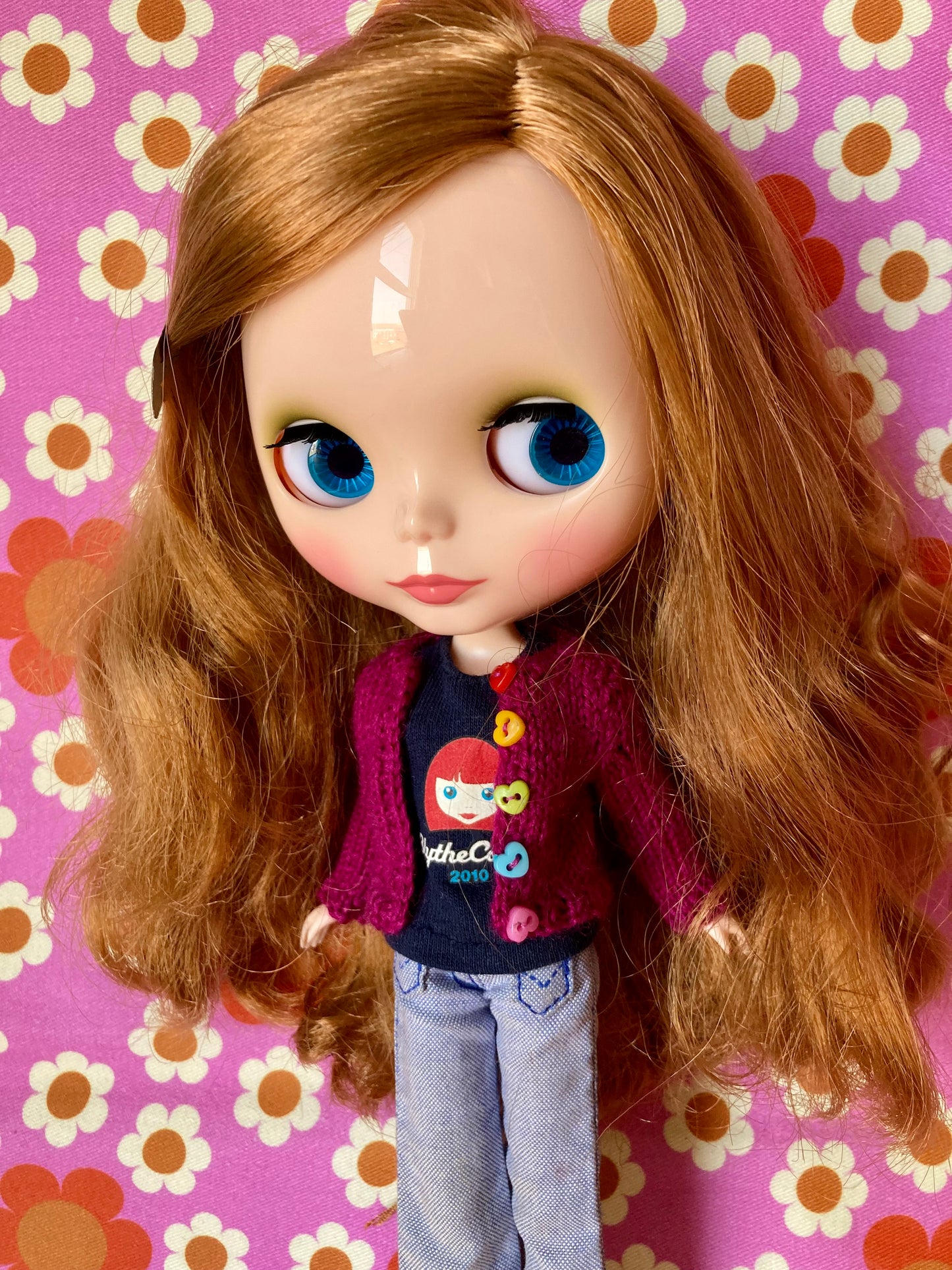 Knitted Cardigan with Rainbow Buttons for Blythe Doll