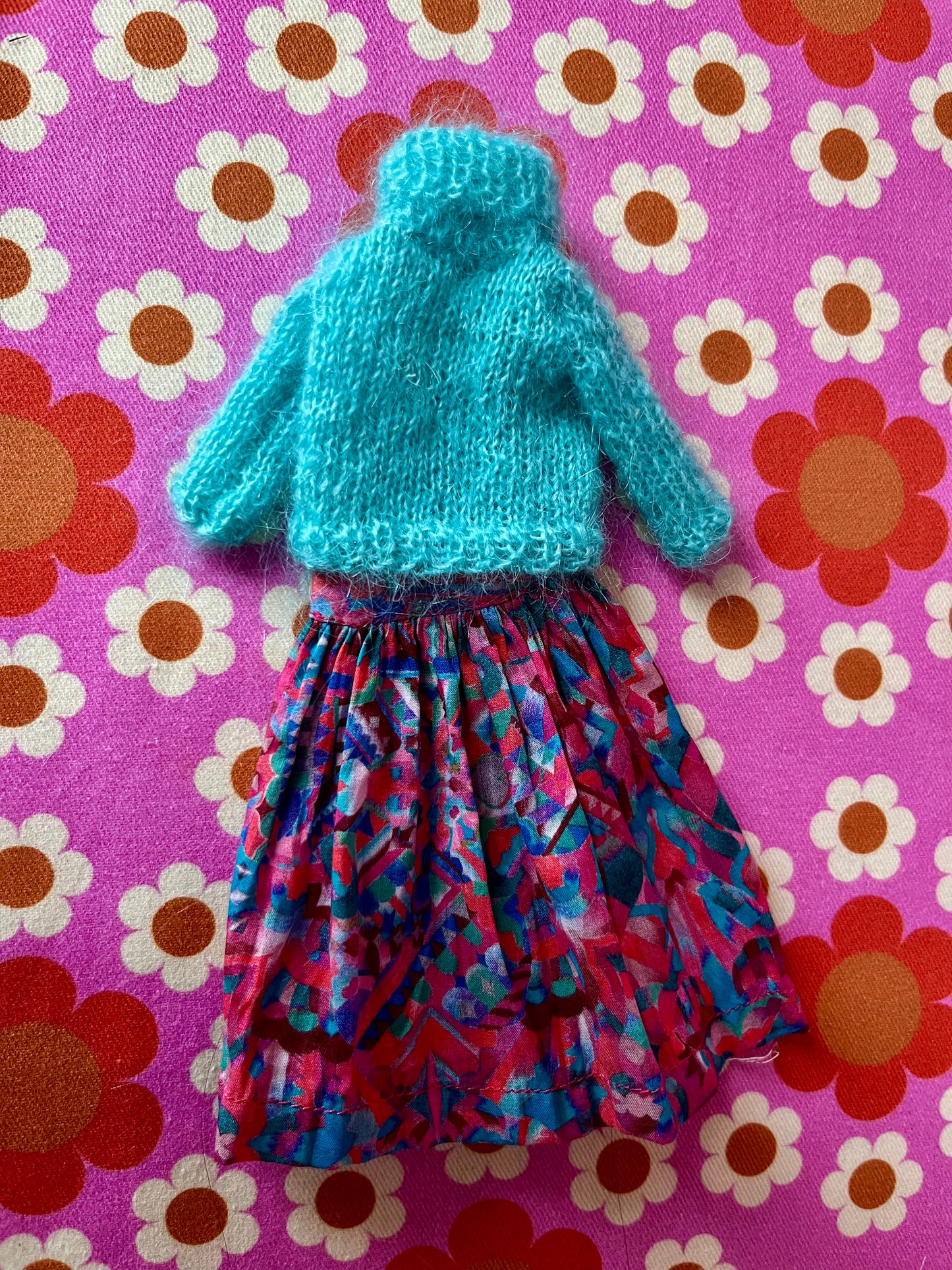 Liberty Skirt & Mohair Sweater Set for Blythe Doll