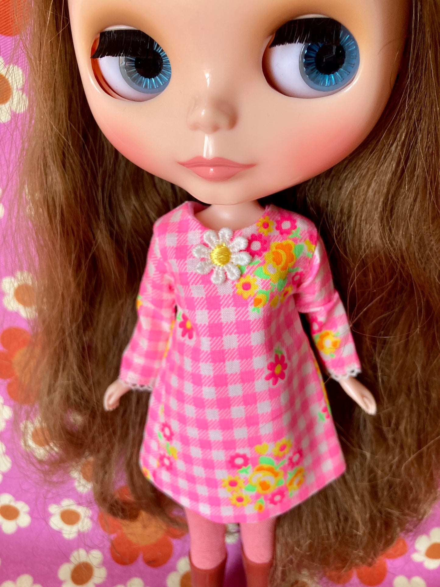 Neon Gingham Mod Shift dress with sleeves