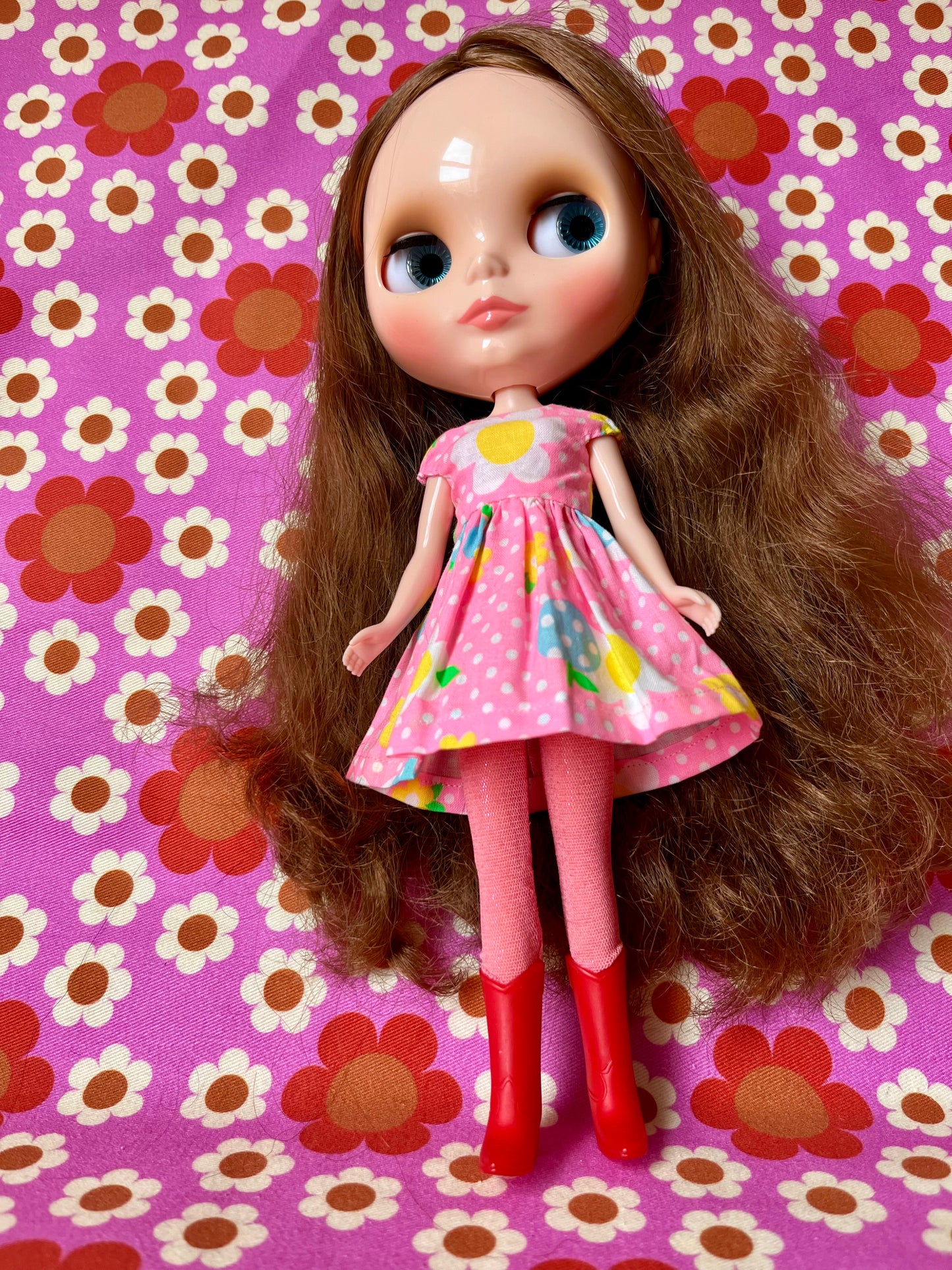 Pink Neon Daisy Cap Sleeve Dress for Blythe Doll