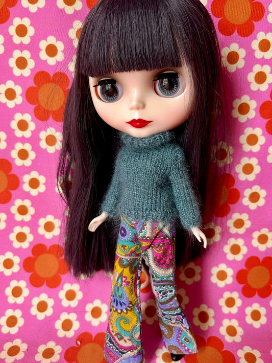 Liberty Corduroy Flared Trousers & Mohair Sweater Set for Blythe Doll