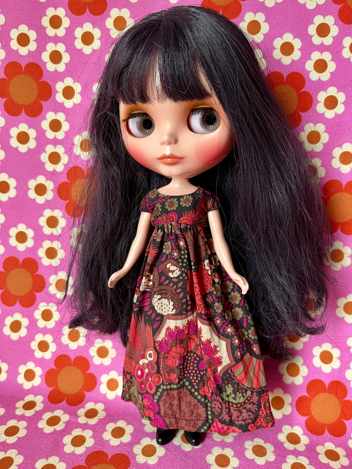 Goth Austen Liberty Regency Dress for Blythe Doll Large Floral Burgundy