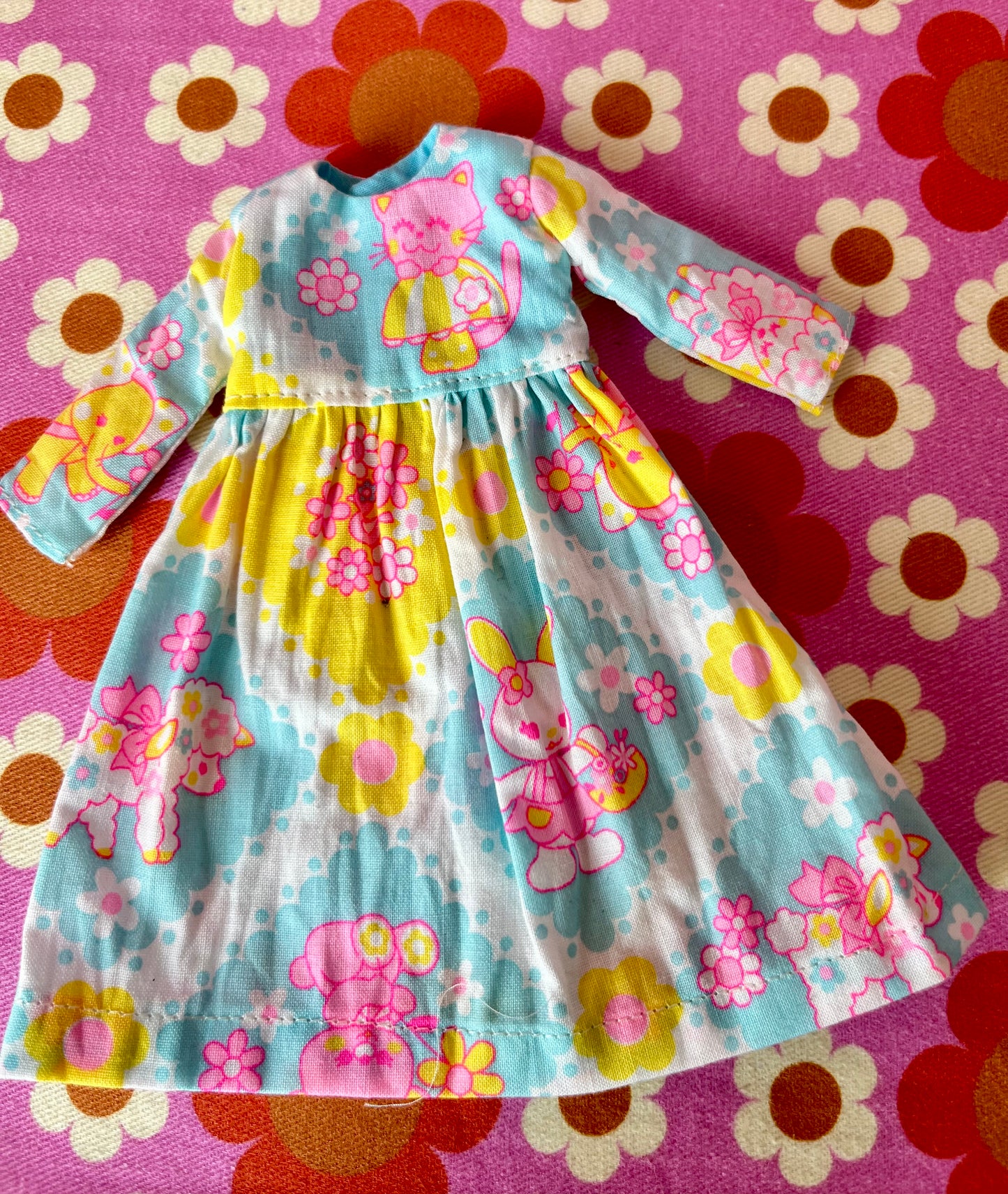 Blue Neon Cat Long Sleeve Dress for Blythe Doll