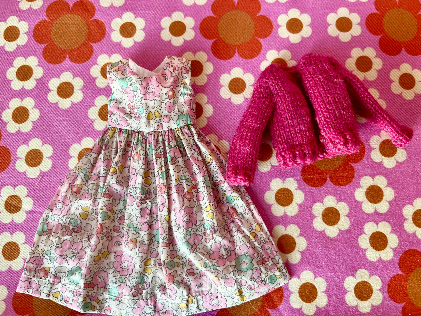 Pink Liberty Floral Dress & Cardigan for Blythe Doll
