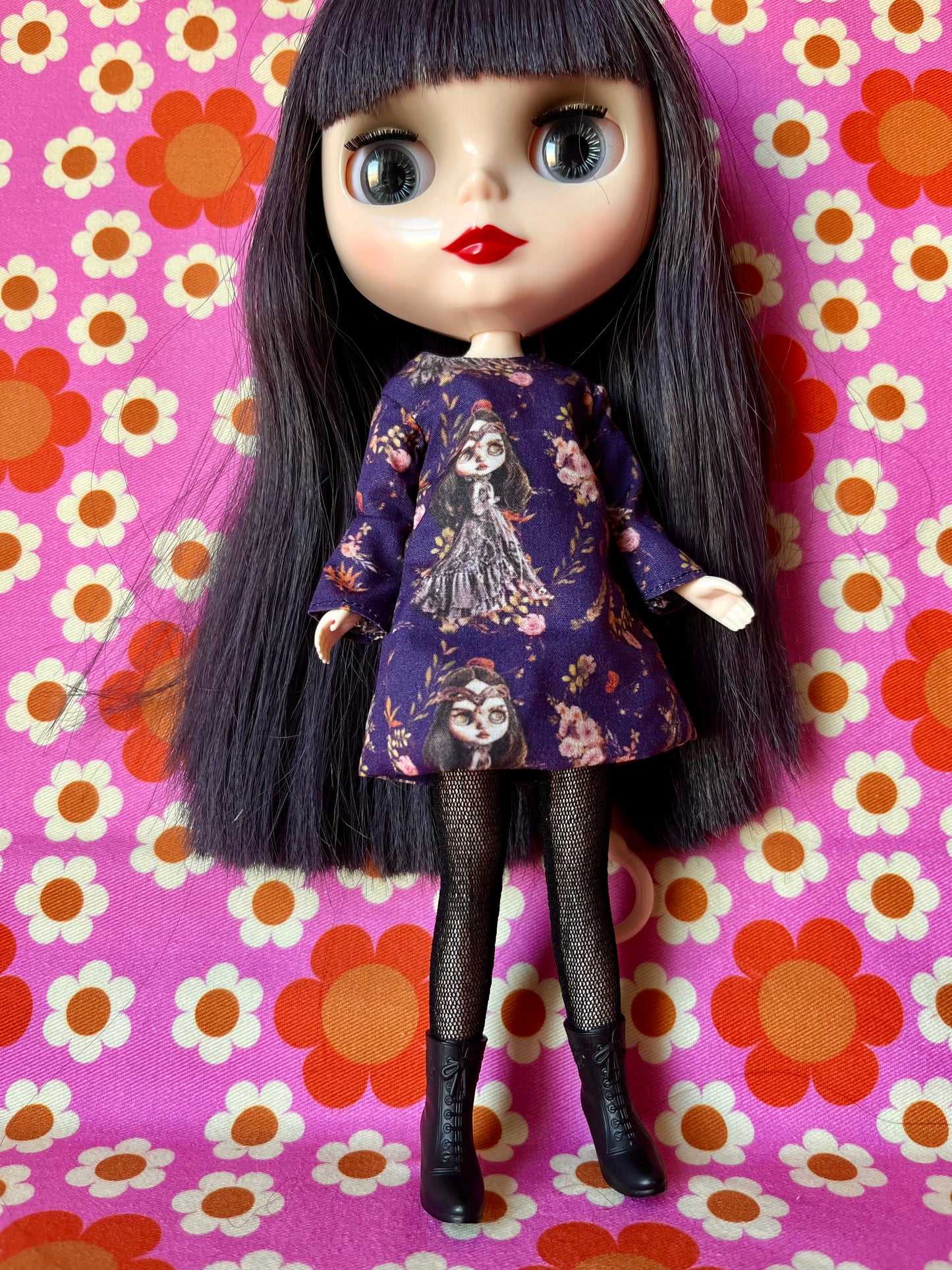 Splattergirl Purple Fabric Long Sleeve Shift Dress for Blythe Doll