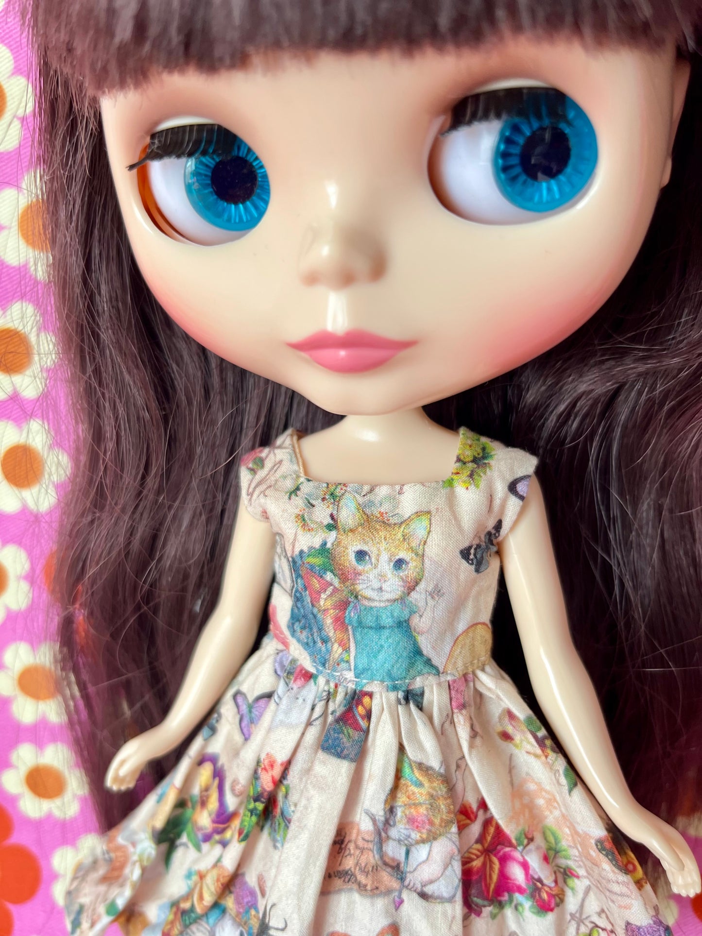 Joli Fleur Cat Print Dress for Blythe Doll