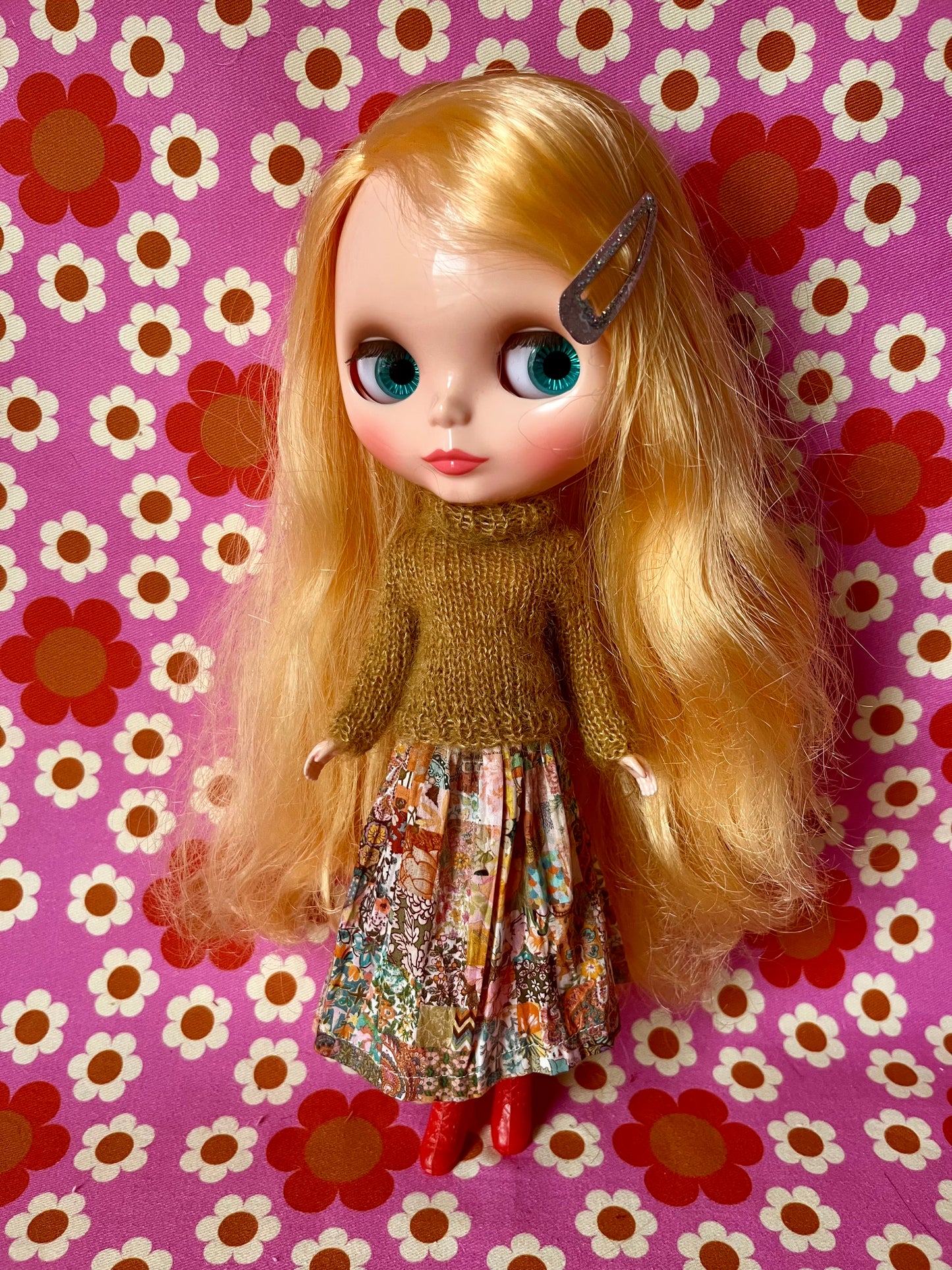 Liberty Skirt & Mohair Sweater Set for Blythe Doll
