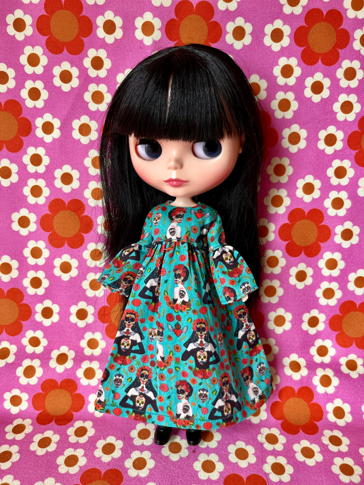 Halloween Day of the Dead Long Dress for Blythe Doll