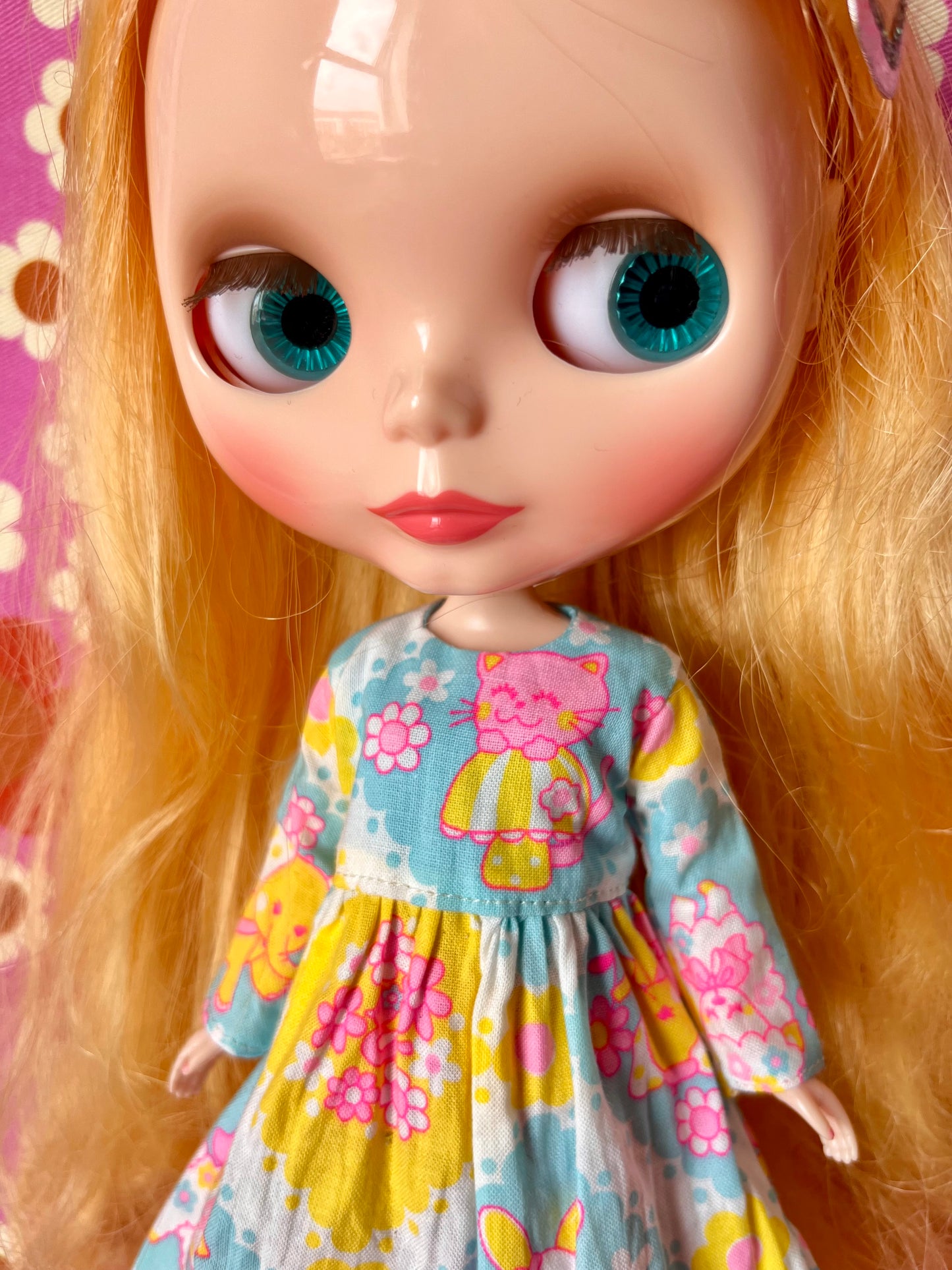 Blue Neon Cat Long Sleeve Dress for Blythe Doll