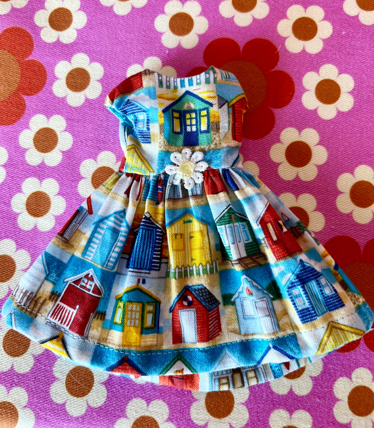 Beach Hut Summer Cap Sleeve Dress for Blythe Doll