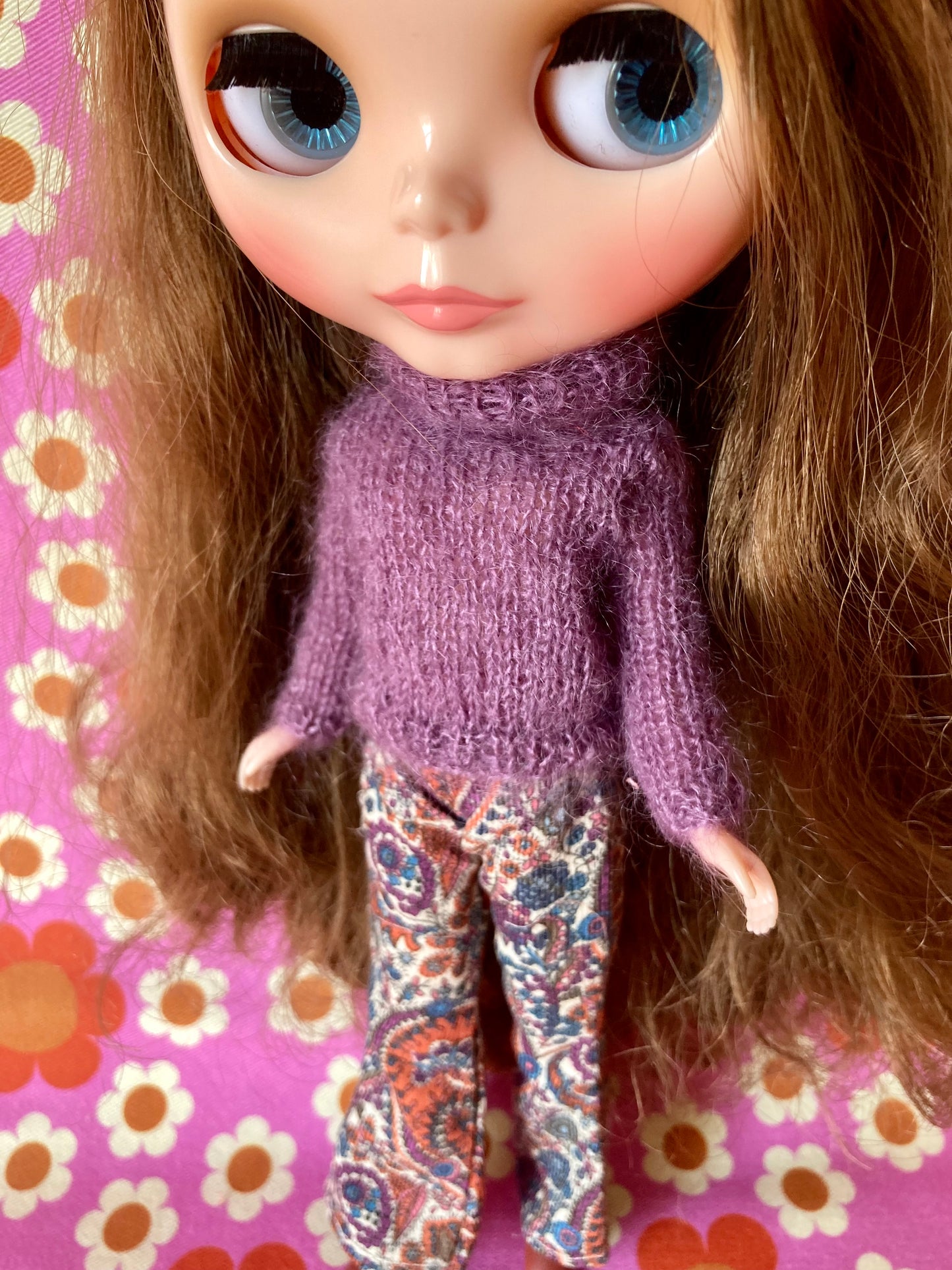 Liberty Corduroy Flared Trousers & Mohair Sweater Set for Blythe Doll