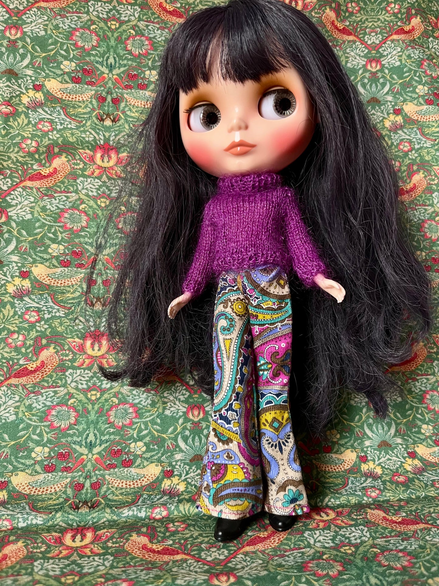 Liberty Corduroy Flared Trousers & Mohair Sweater Set for Blythe Doll