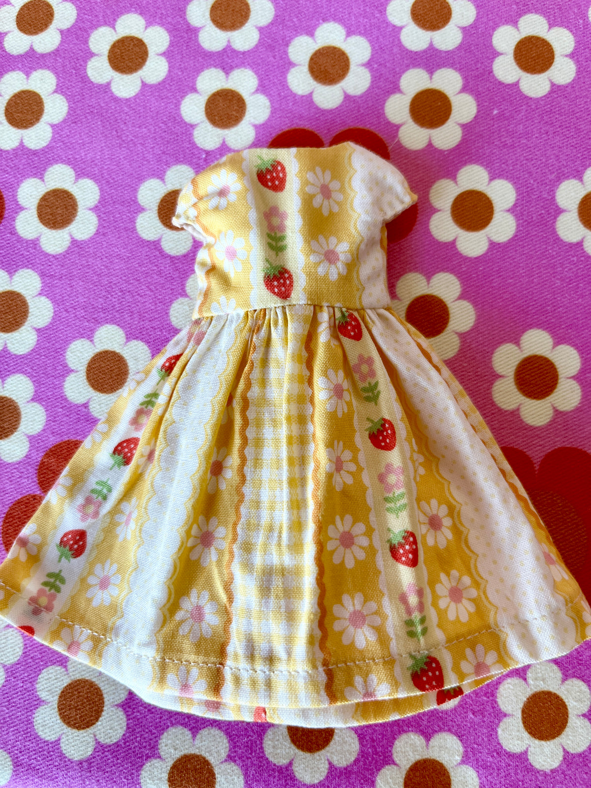 Yellow Strawberry Stripe Summer Cap Sleeve Dress for Blythe Doll