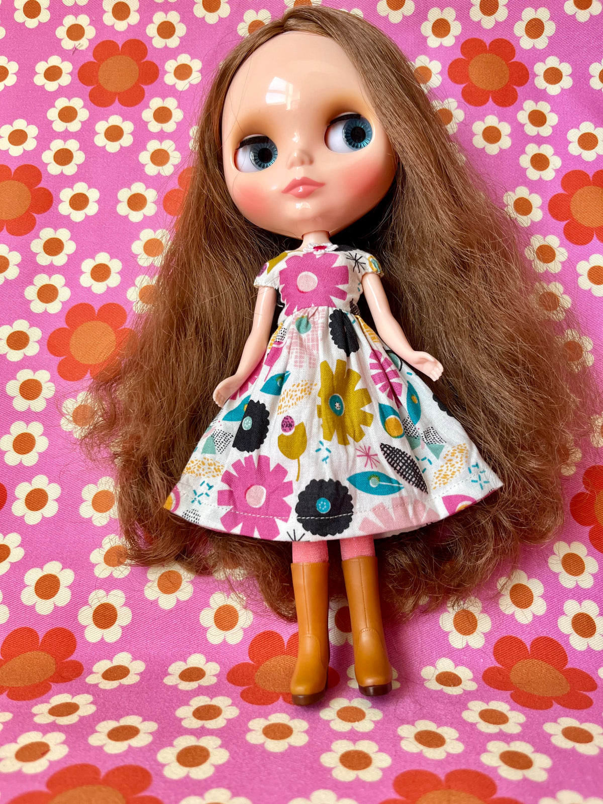 Mod Floral Daisy Summer Cap Sleeve Dress for Blythe Doll