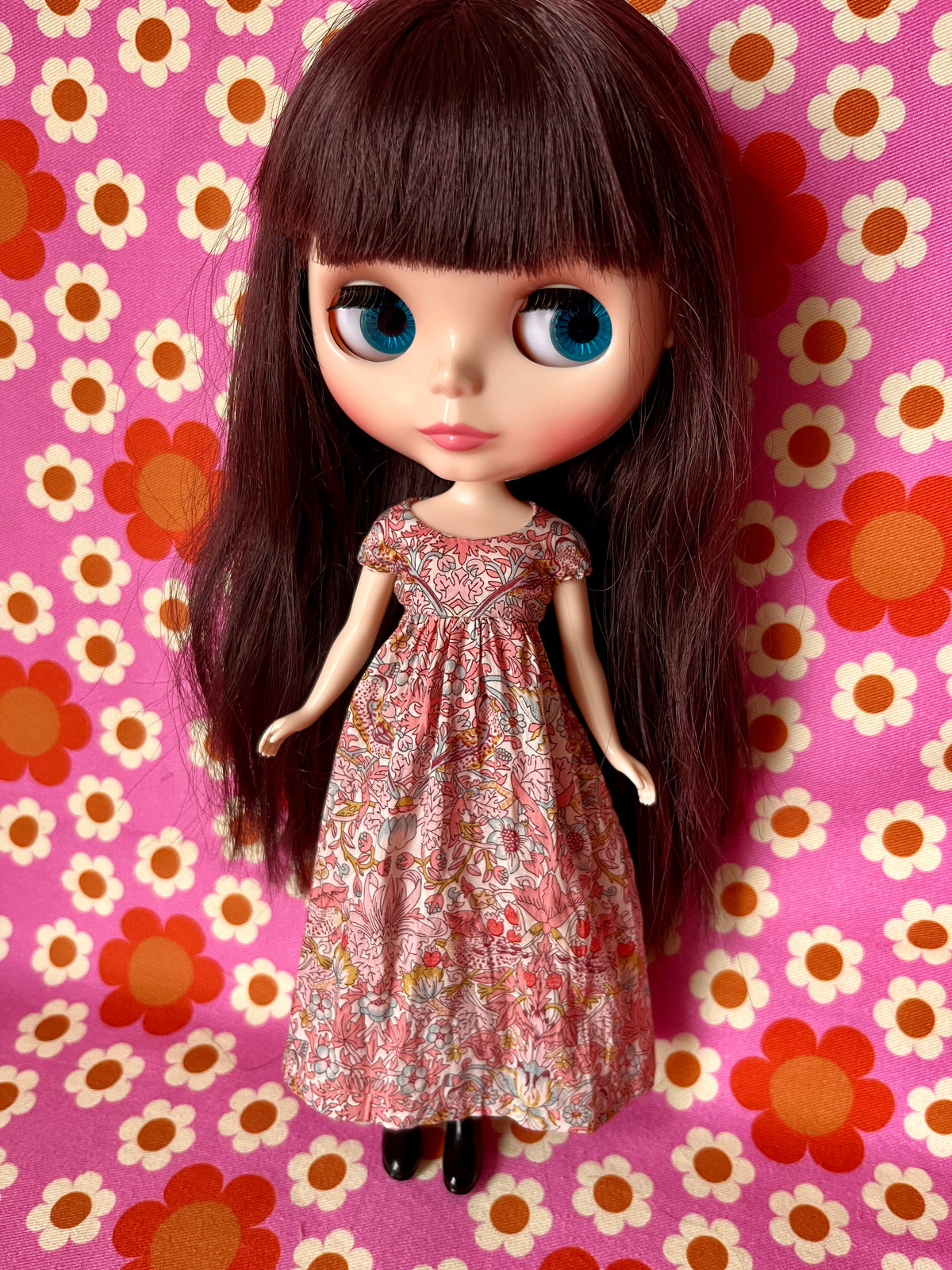 Goth Austen Liberty Regency Dress for Blythe Doll Strawberry Thief Peach