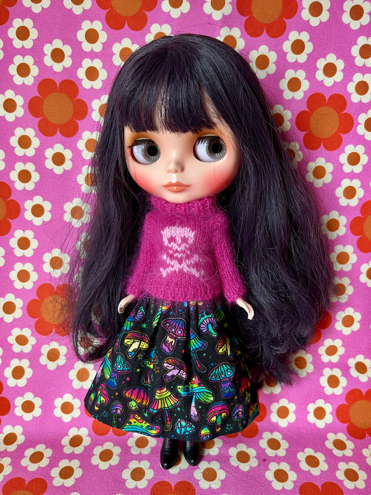 Halloween Fluffy Cerise Sweater Pink Skull