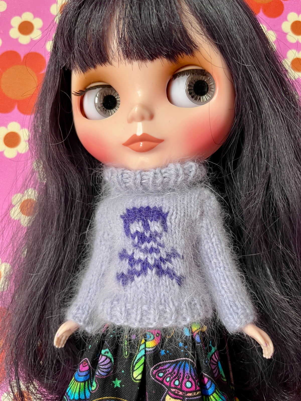 Halloween Fluffy Lilac Sweater Purple Skull