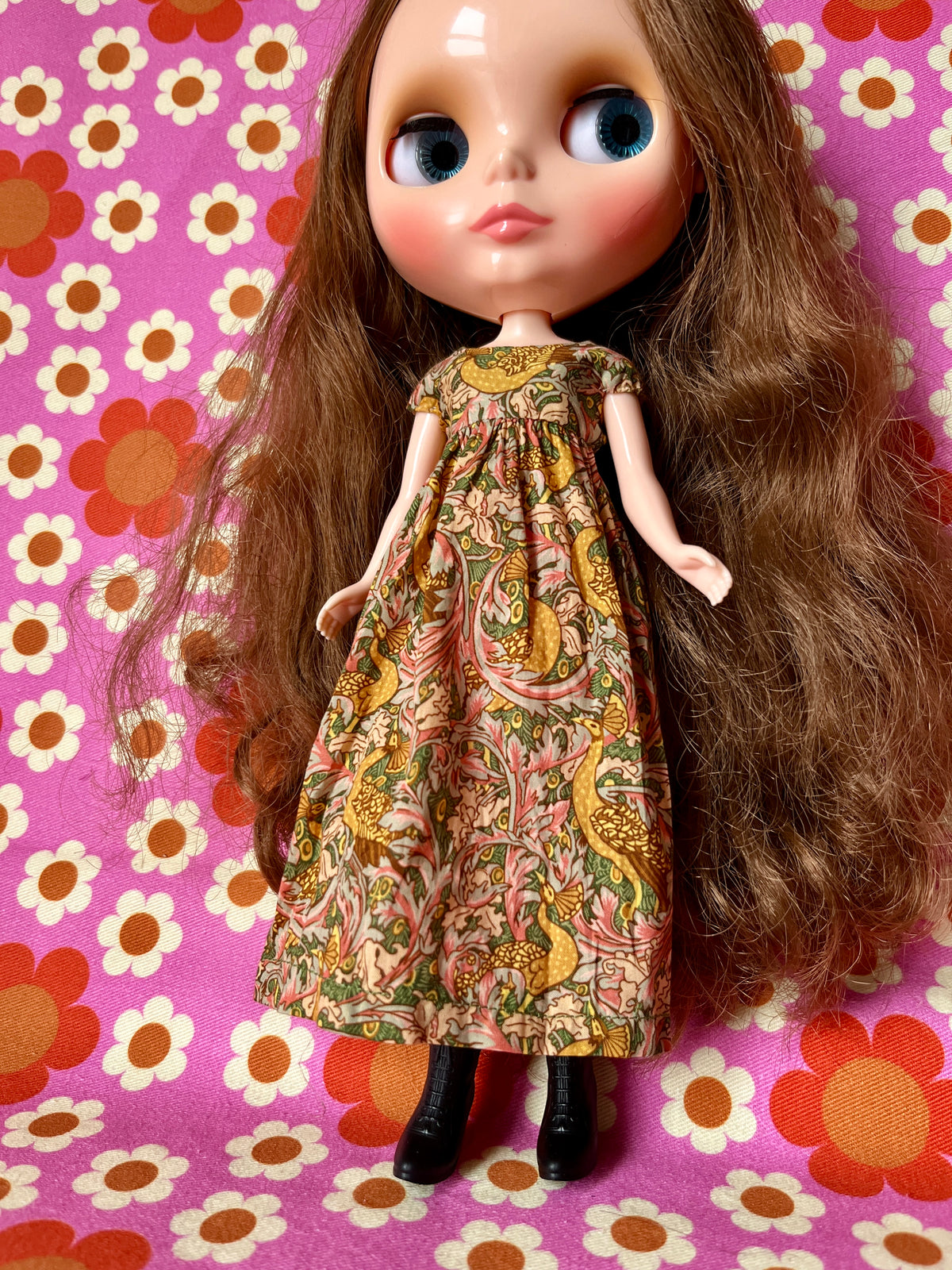 Goth Austen Liberty Regency Dress for Blythe Doll Mustard Peacock