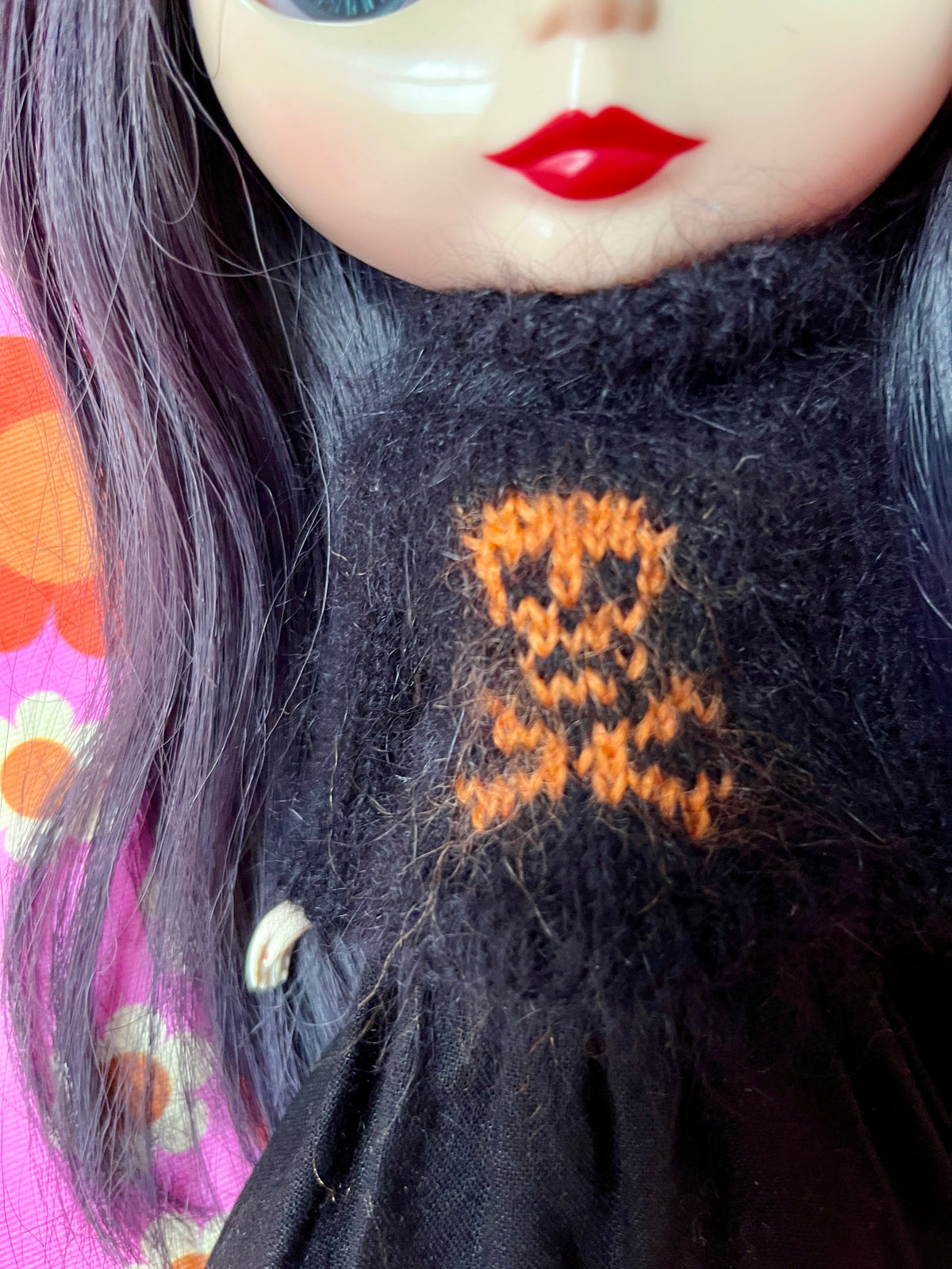 Halloween Fluffy Black Sweater Orange Skull
