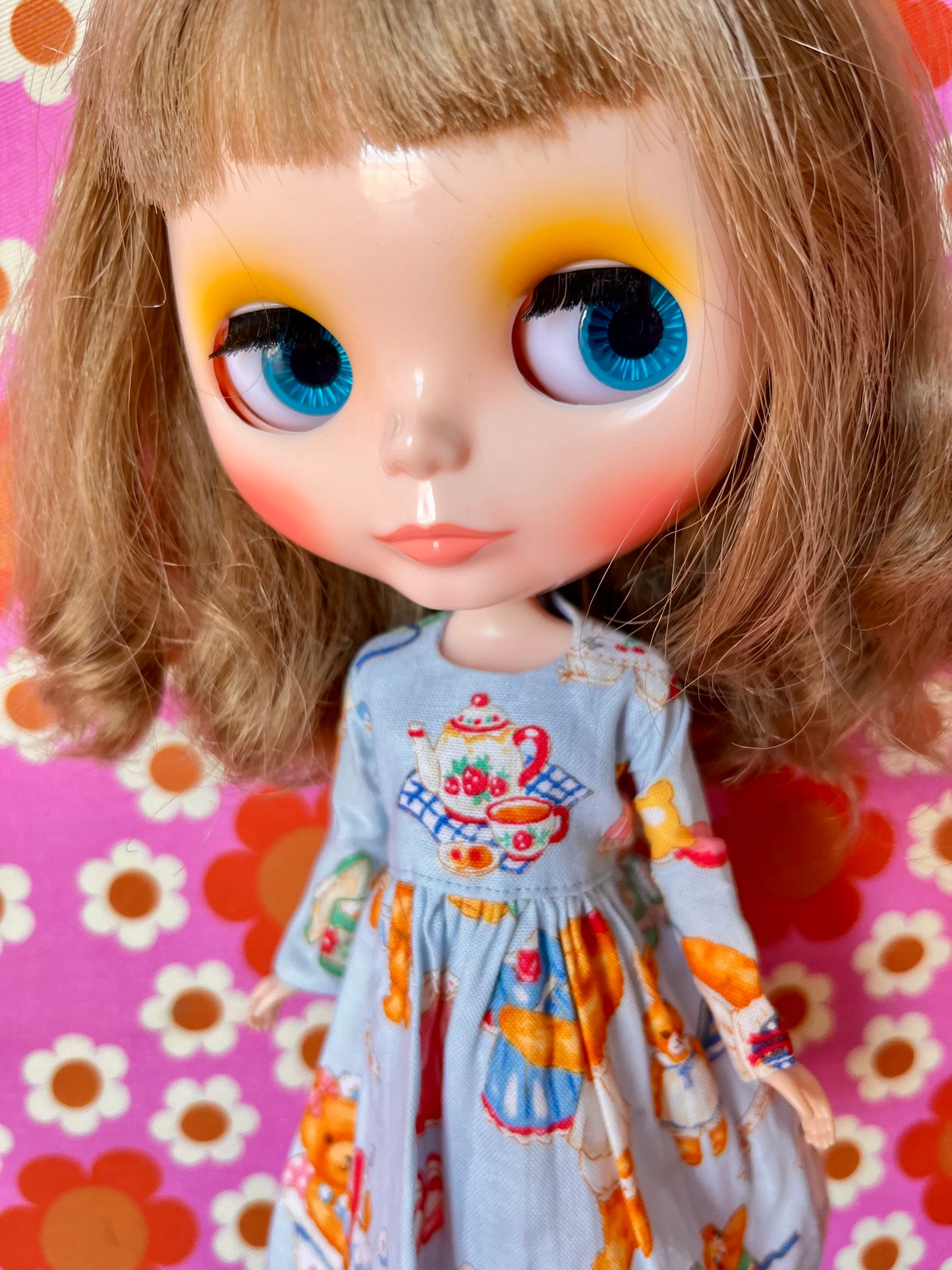 Blue Teddy Picnic Dress for Blythe Doll