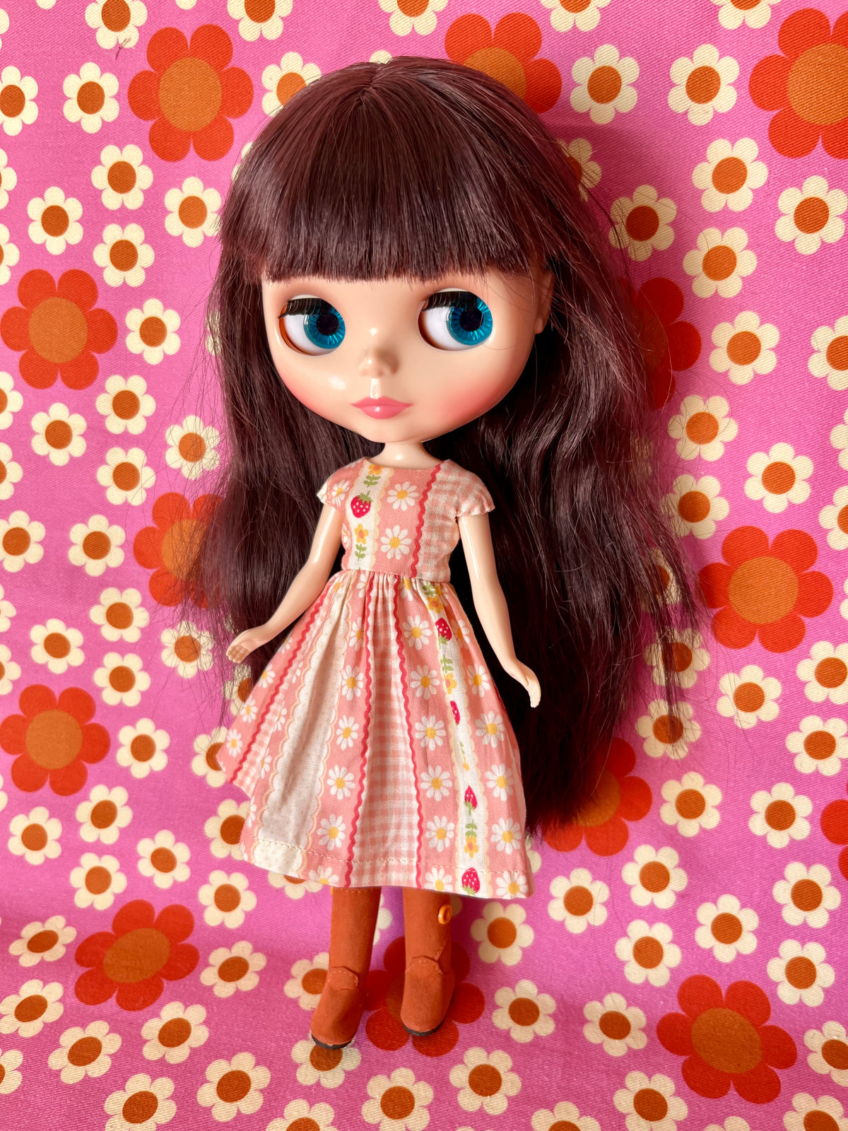 Pink Strawberry Stripe Summer Cap Sleeve Dress for Blythe Doll