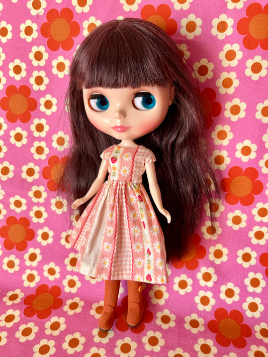 Pink Strawberry Stripe Summer Cap Sleeve Dress for Blythe Doll