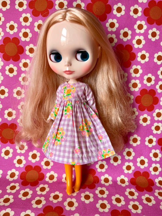 Purple Gingham Long Sleeve Dress for Blythe Doll
