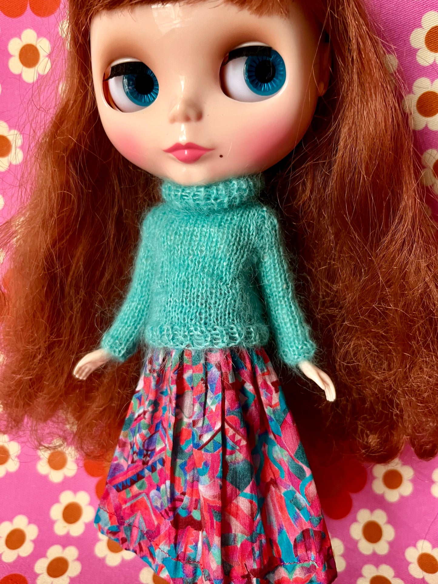 Liberty Skirt & Mohair Sweater Set for Blythe Doll