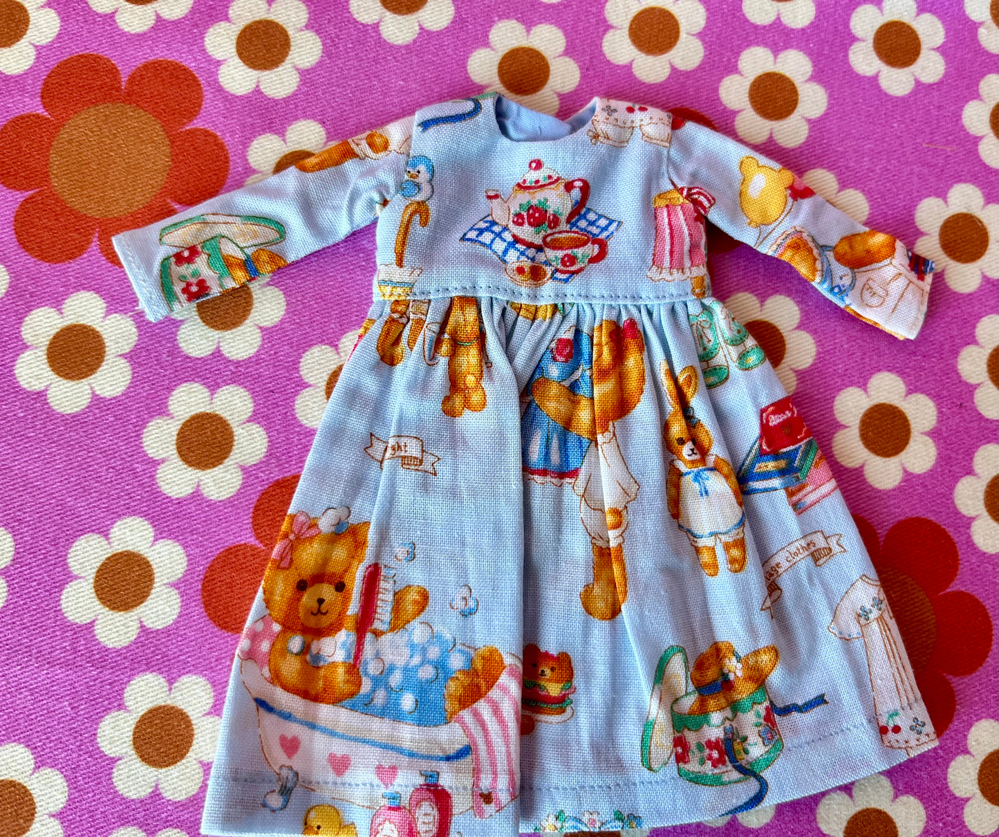 Blue Teddy Picnic Dress for Blythe Doll