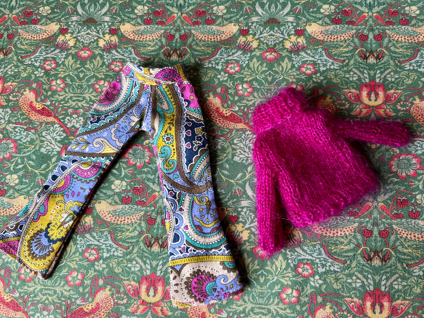 Liberty Corduroy Flared Trousers & Mohair Sweater Set for Blythe Doll