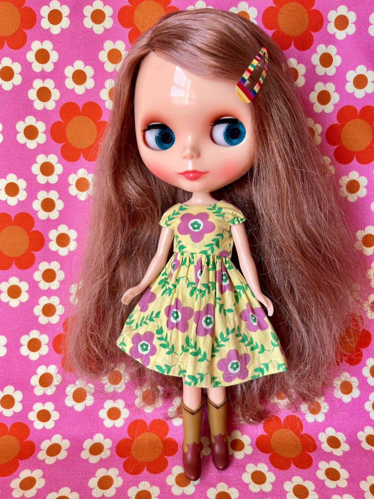Yellow Daisy Summer Cap Sleeve Dress for Blythe Doll