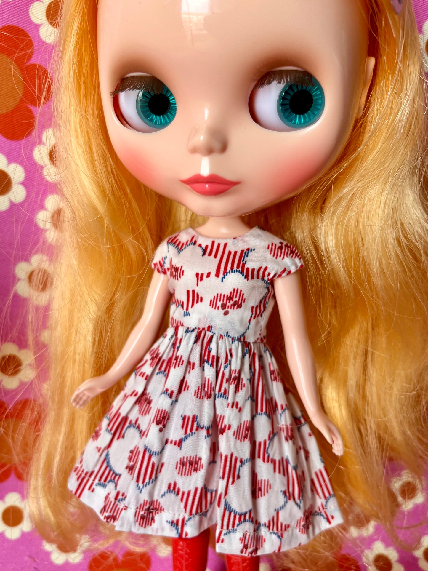 White Liberty Cap Sleeve Dress & Knitted Cardigan for Blythe Doll