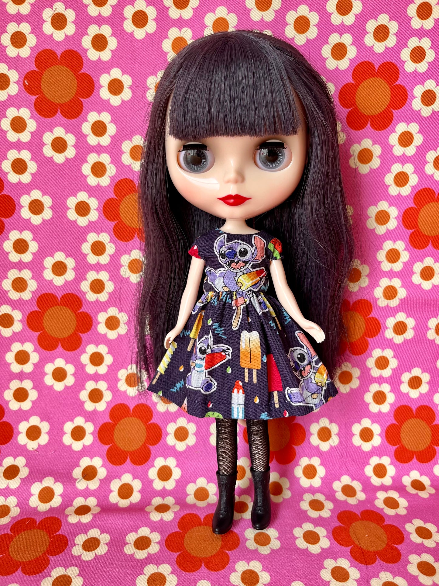 Stitch Summer Cap Sleeve Dress for Blythe Doll