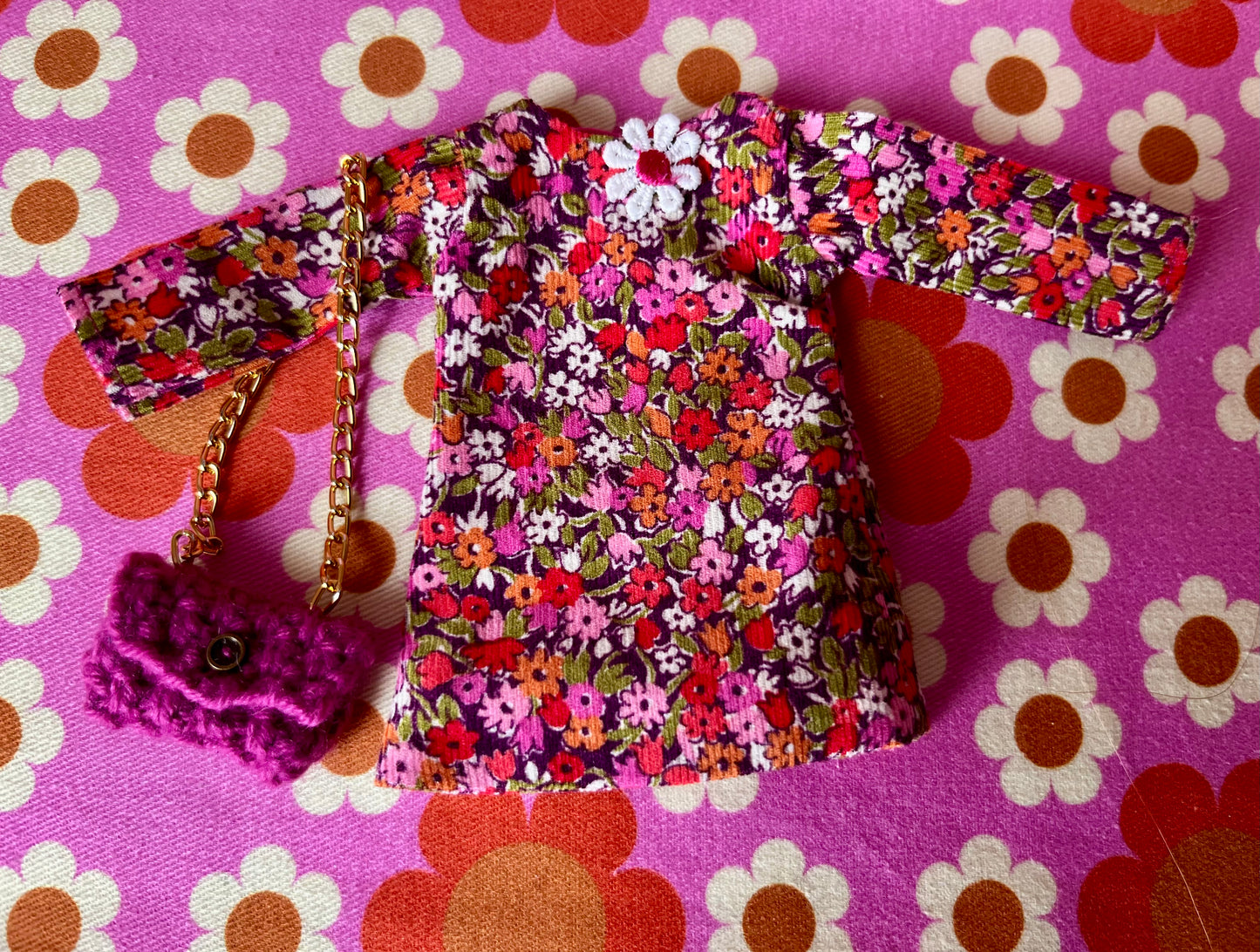 Liberty Corduroy Shift dress with sleeves & Bag which opens