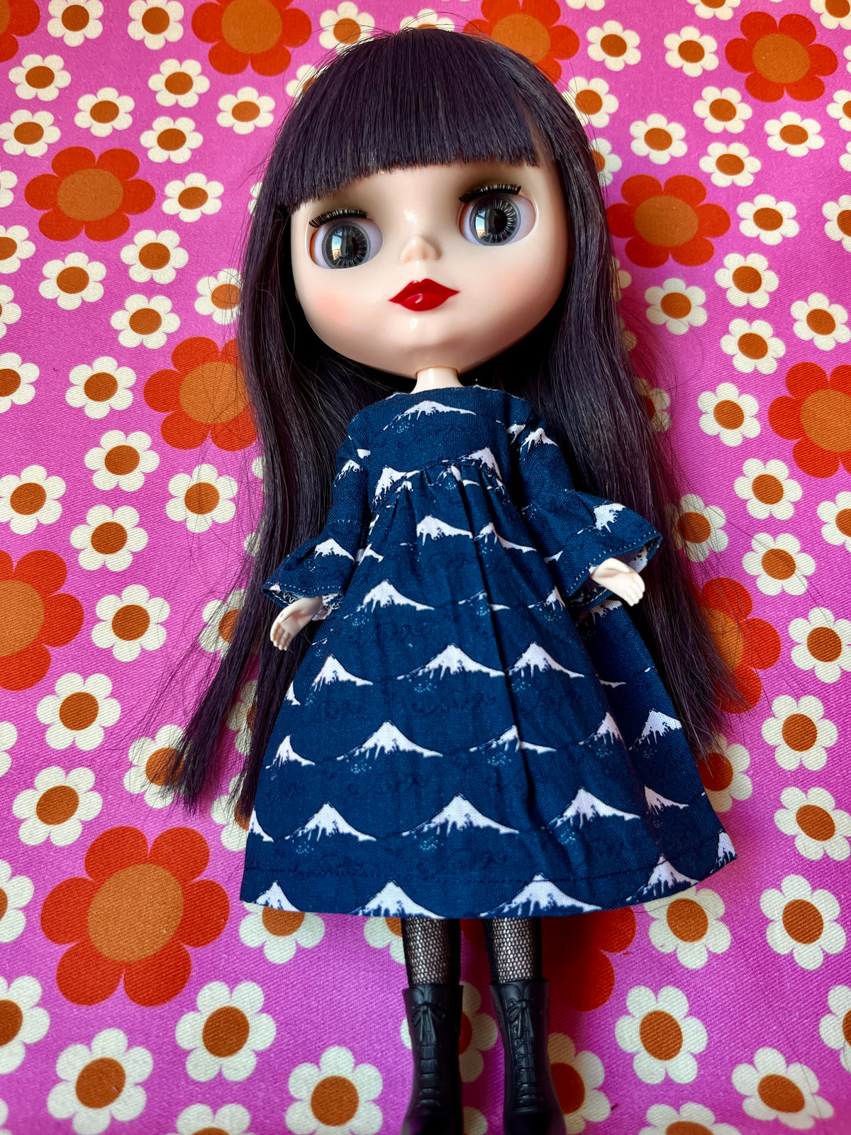 Hokusai Frill Sleeve Long Dress for Blythe Doll