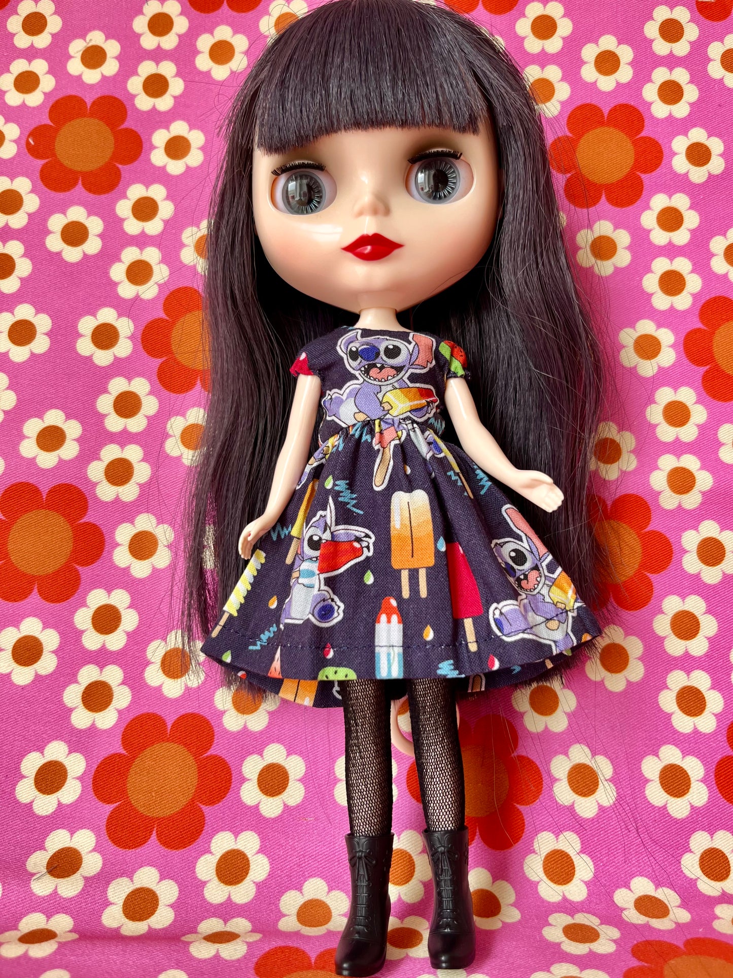Stitch Summer Cap Sleeve Dress for Blythe Doll