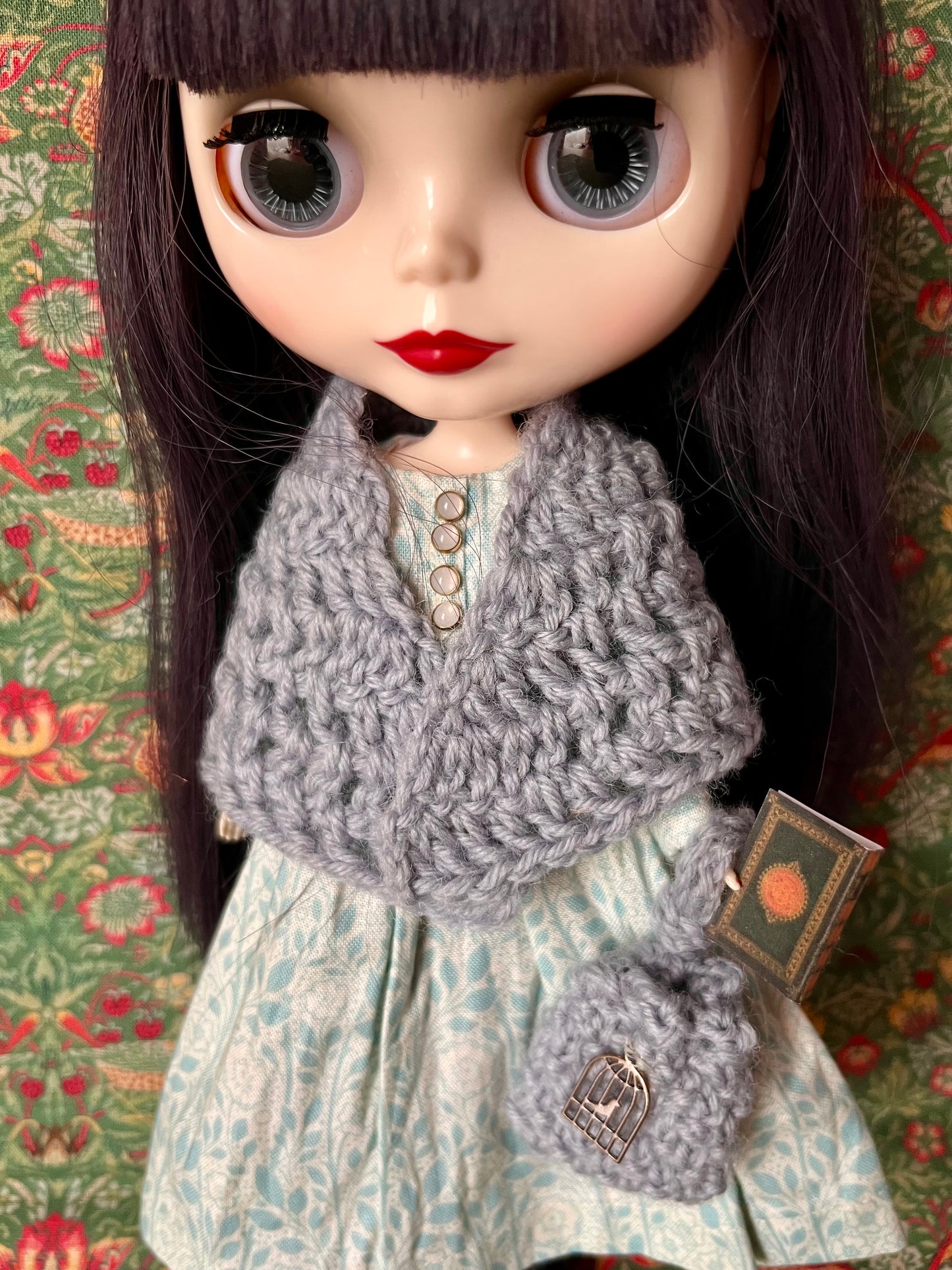 Brontë Sisters Inspired Dress with Shawl, bag & miniature book for Blythe Doll