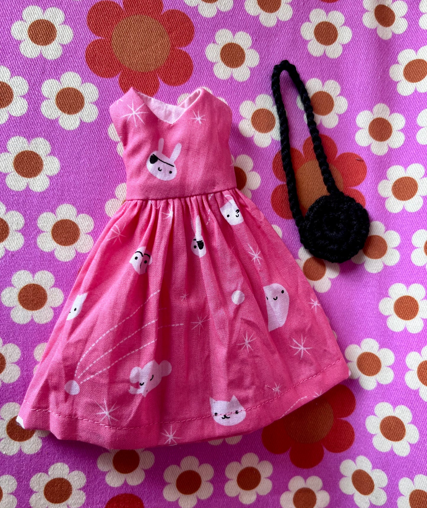 Pirate Easter Bunny  Print Dress for Blythe Doll & bag
